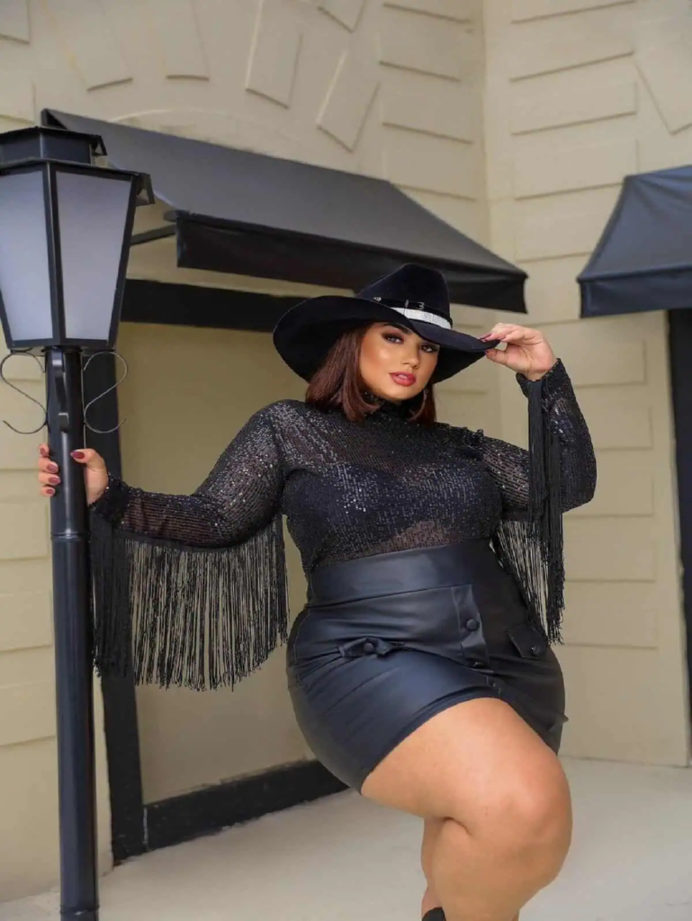 Sequin Fringe Top with Leather Skirt