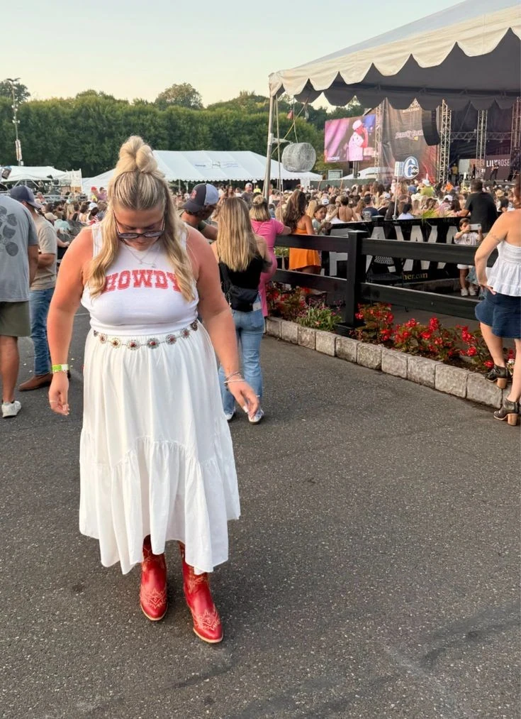 Classic Graphic Tee With Flowy Midi Skirt