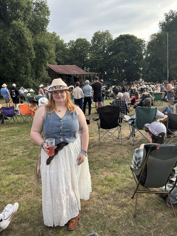 Denim Vest and Cream Skirt Combo
