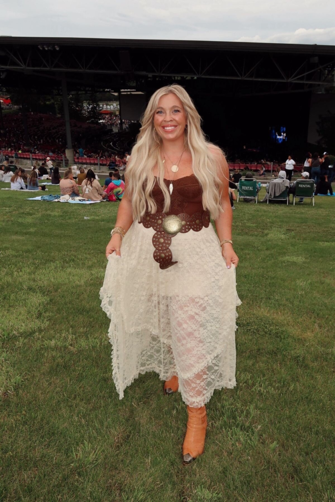 Lace Skirt With Chocolate Suede Top