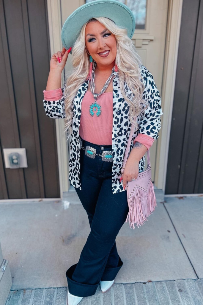 Leopard Cardigan with Turquoise Accents