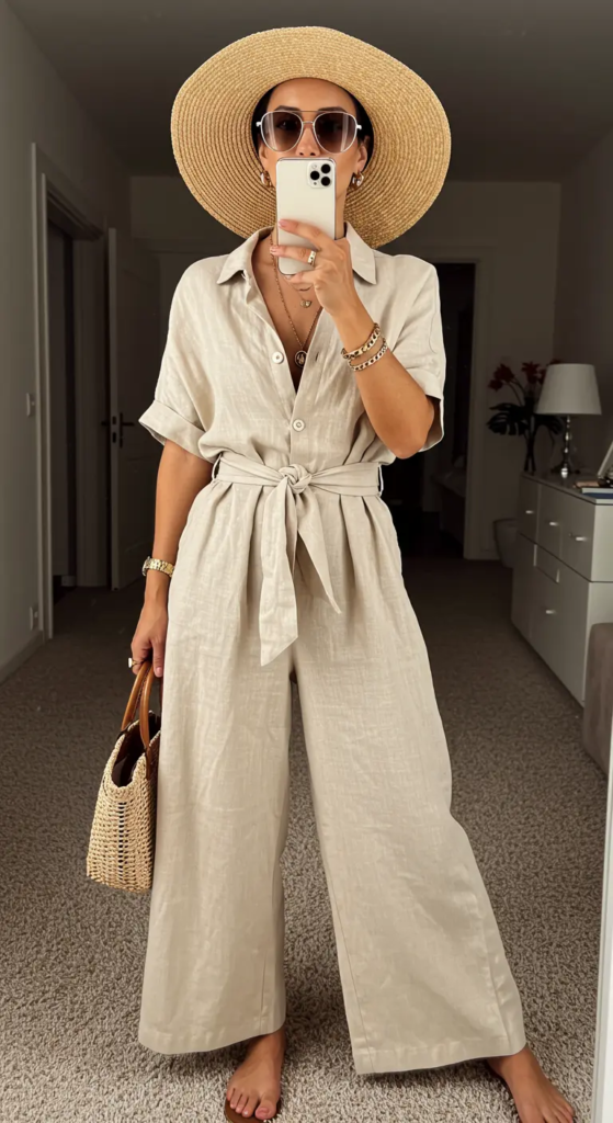 Breezy Linen Jumpsuit with Statement Accessories