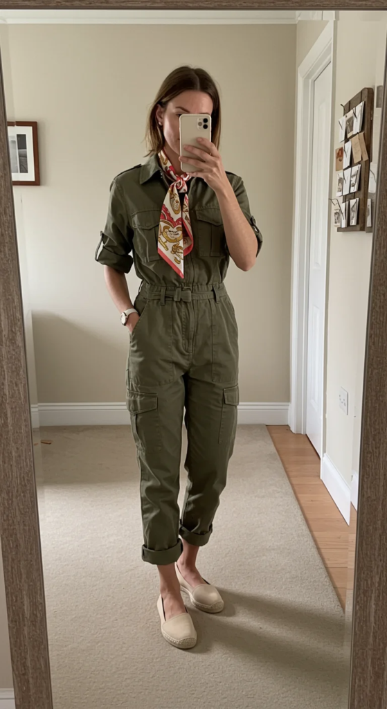 Utility Jumpsuit with Espadrille Flats