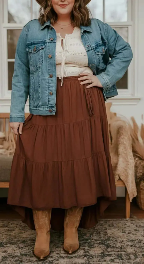 Tiered Prairie Skirt with Denim Jacket