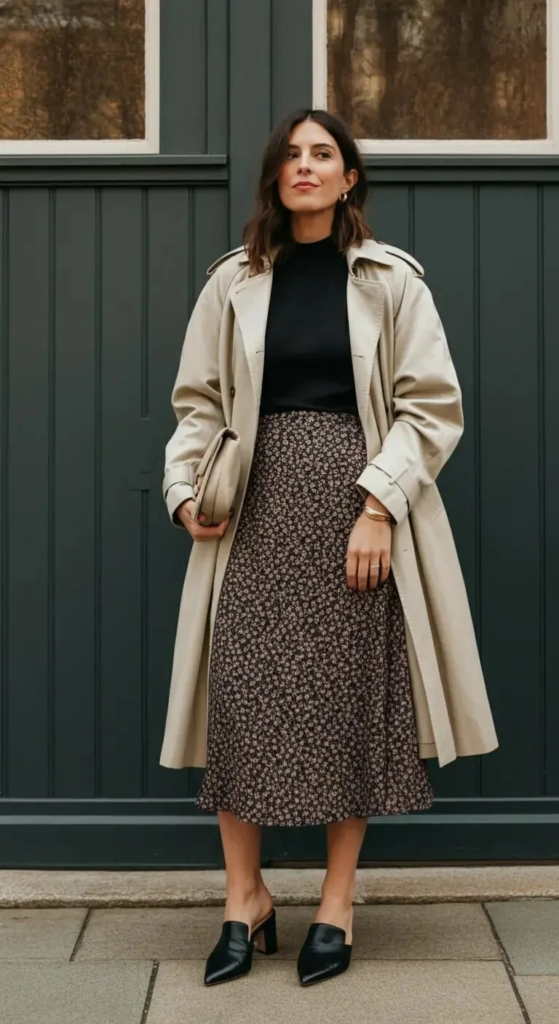 Printed Midi with Monochrome Top