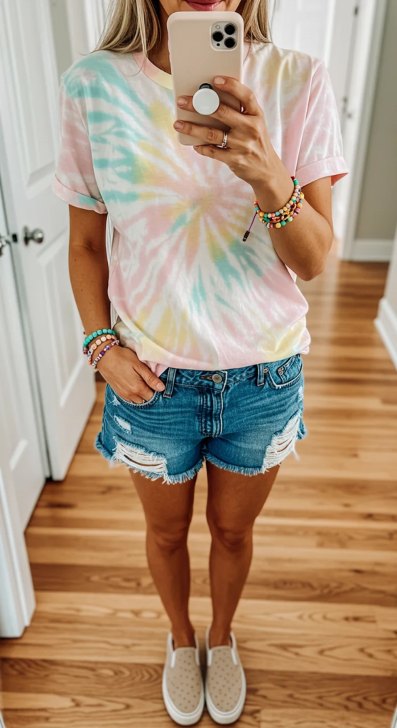 Tie-Dye T-Shirt and Denim Cutoffs