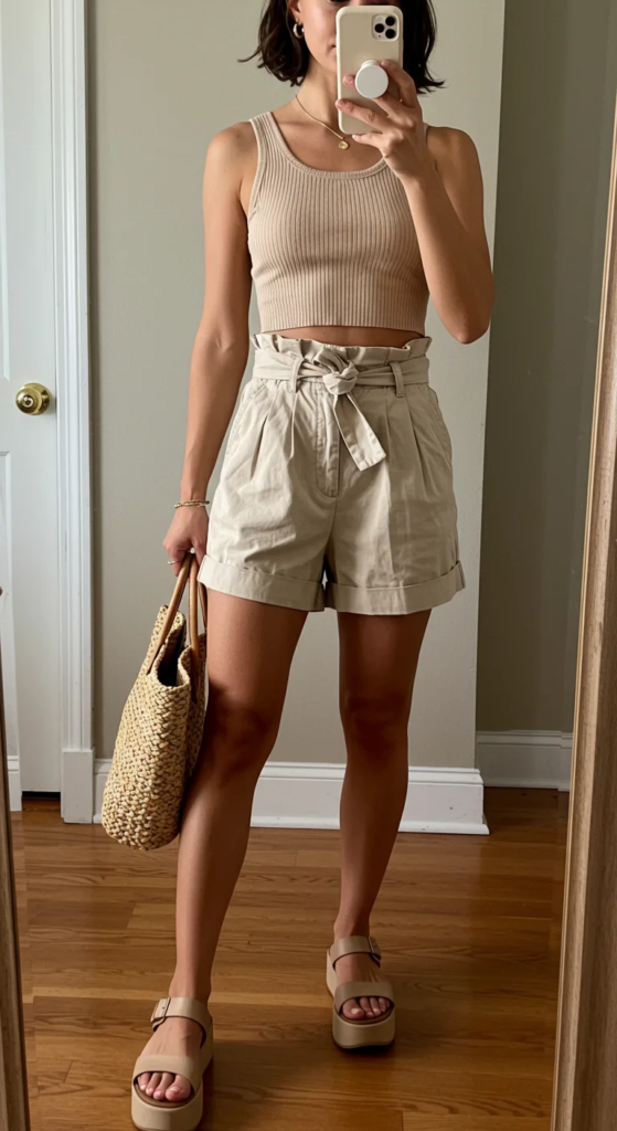 Cropped Tank and Paper Bag Waist Shorts