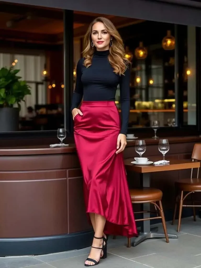 Turtleneck Bodysuit And Midi Skirt