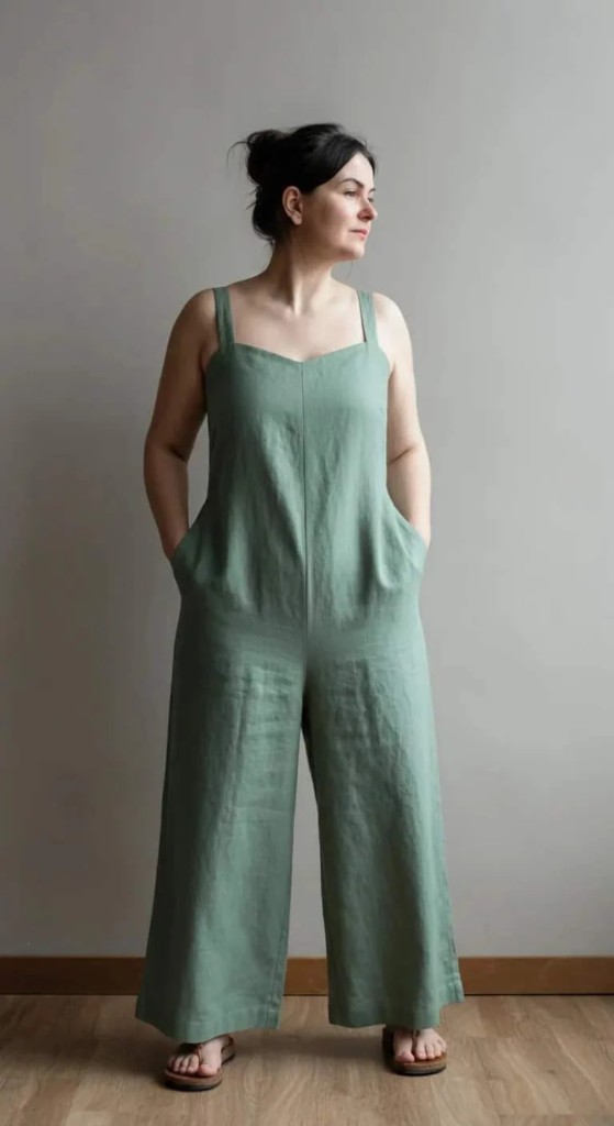 Linen Jumpsuit with Wide Legs